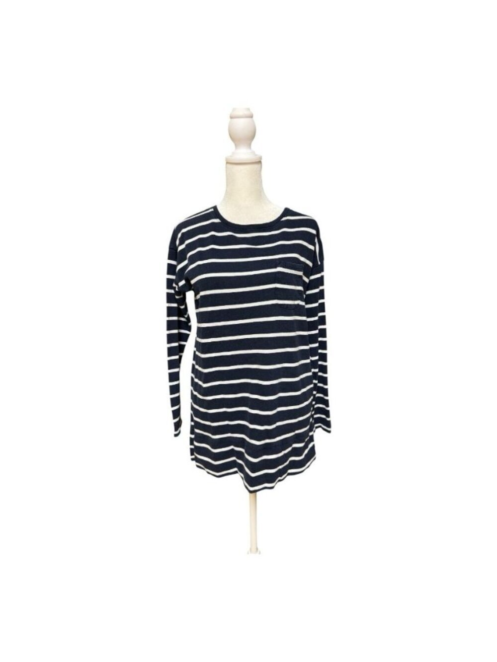 LOFT Ann Taylor Striped Long Sleeve Pocket Tee Women’s Small Navy White